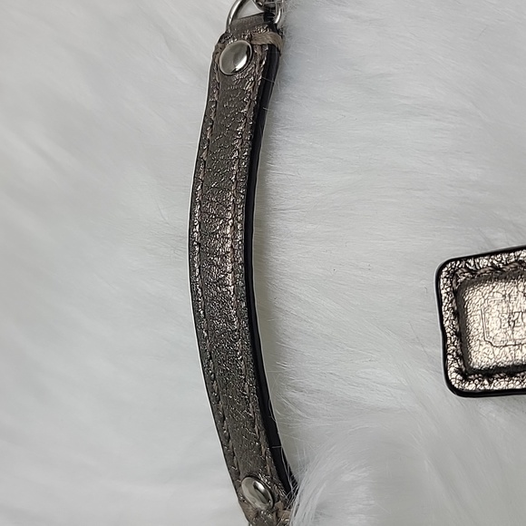 COACH Metallic Silver Gold Pebbled Leather Punk Night Out Zip Wristlet Wallet